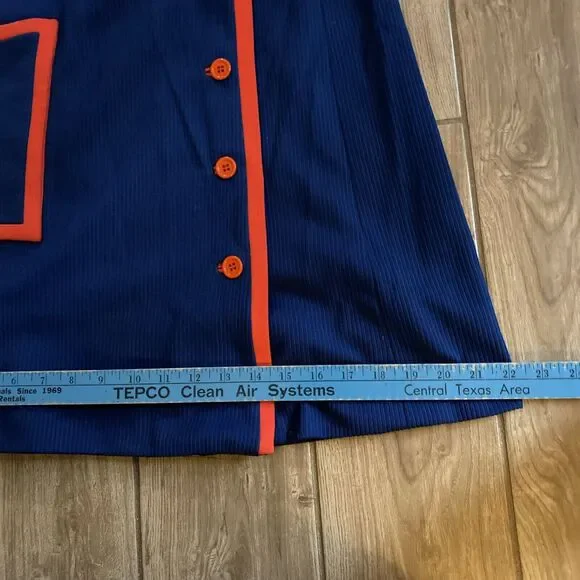 Vintage Retro Handmade 50s Cotton Navy Blue & Red One Piece Dress Size Small - Picture 7 of 8